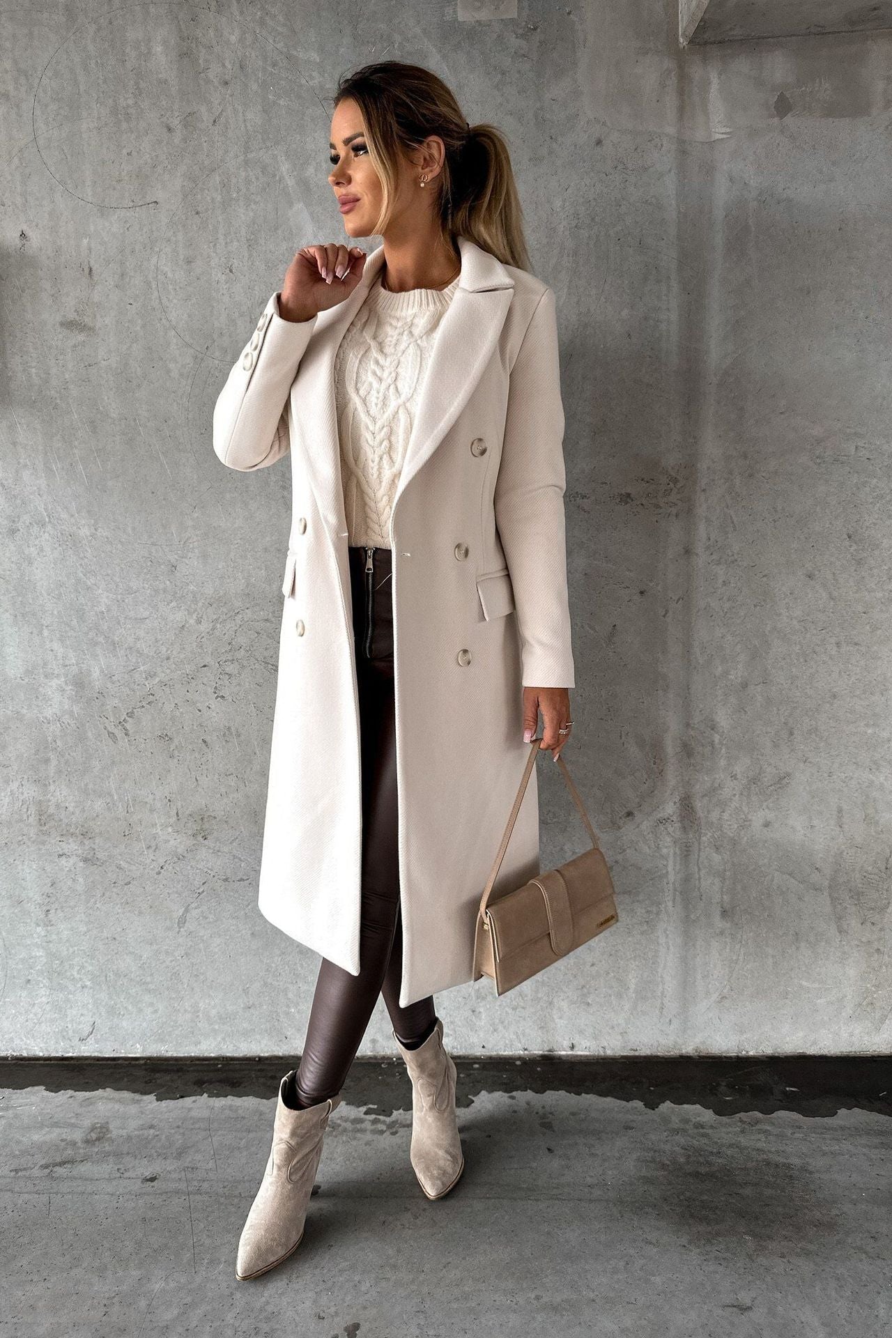 Double-Breasted Wollen Jas met Kasjmier Blend Dames | Elegant | Anuska