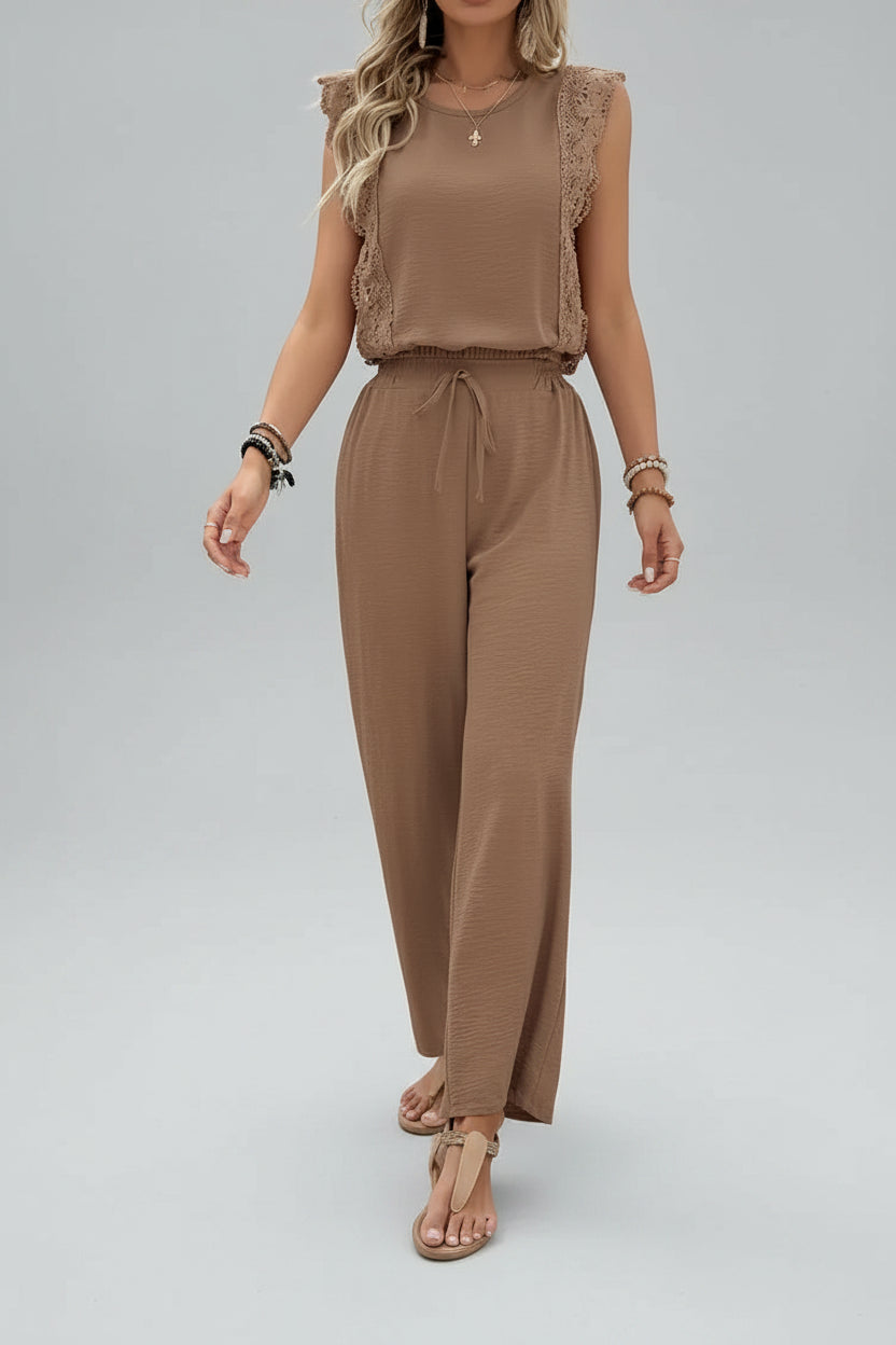 Elegante Set Dames Kantdetails Blouse en Broek | Céleste