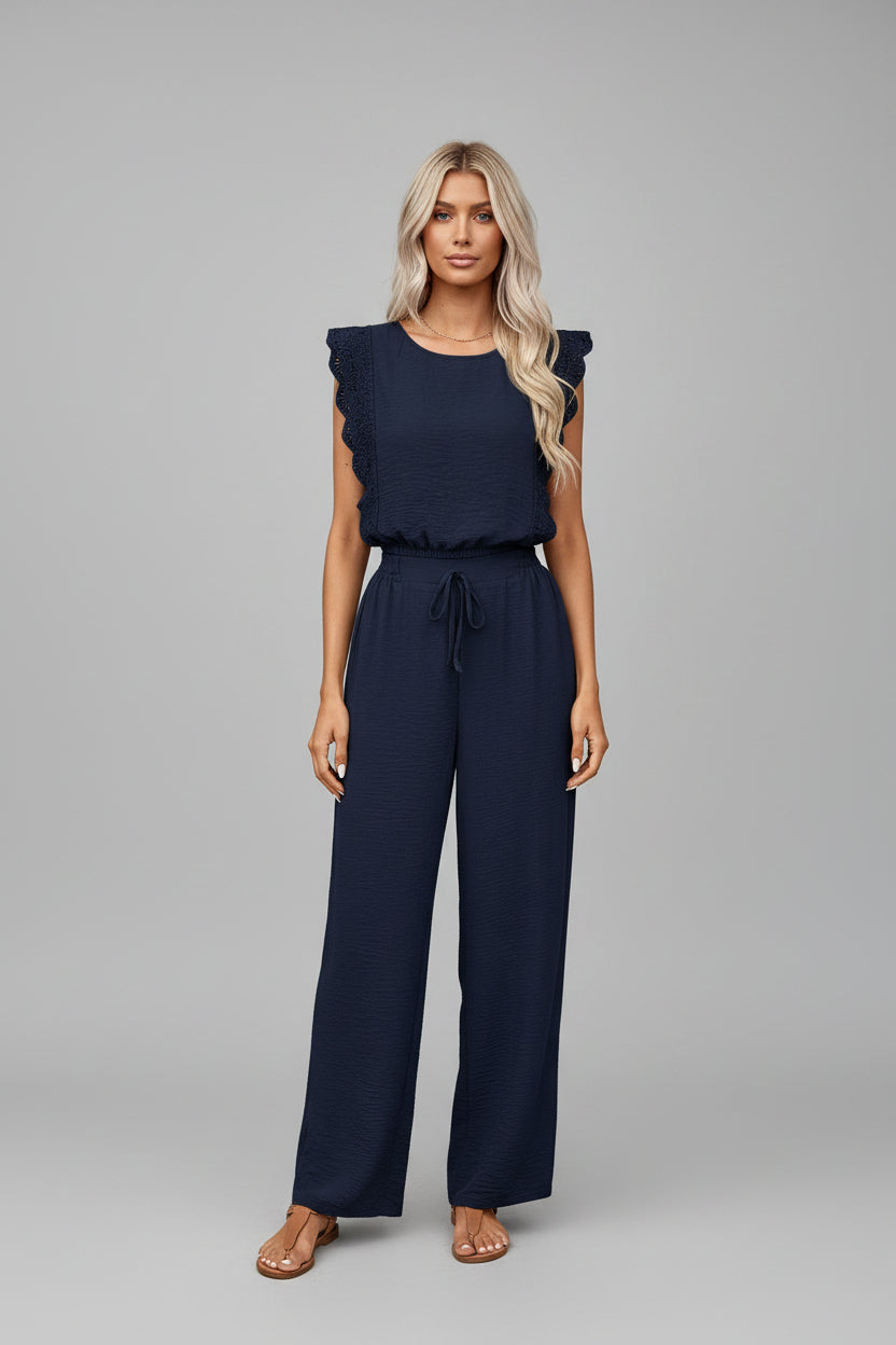 Elegante Set Dames Kantdetails Blouse en Broek | Céleste