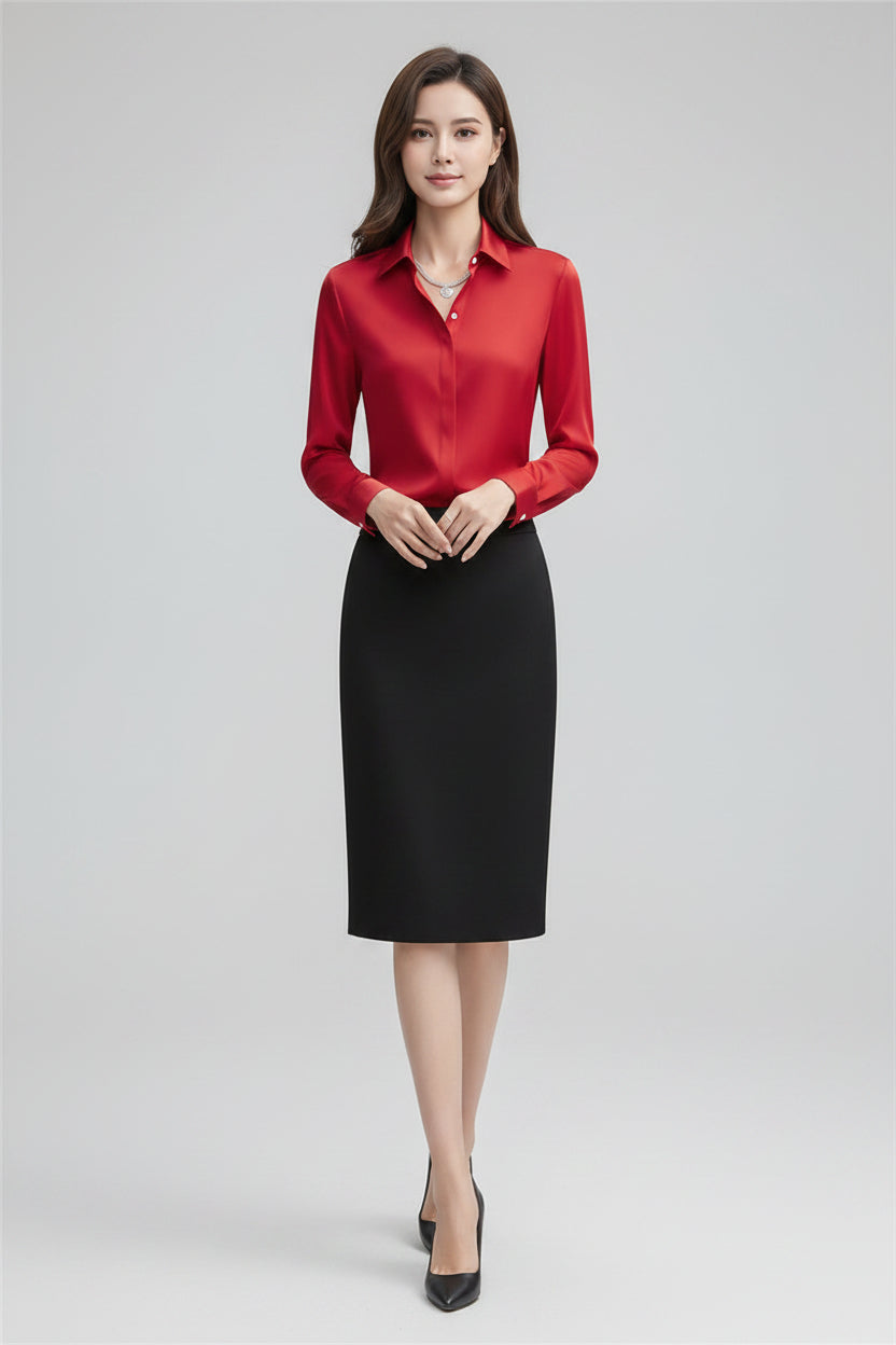 Elegante Zijden Blouse met Klassieke Kraag Dames | Tijdloos | Vivienne