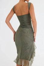 Figuurvolgende Midi Jurk van Stretch met Volantrok Dames | Charlotte