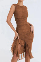 Figuurvolgende Midi Jurk van Stretch met Volantrok Dames | Charlotte