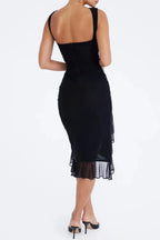 Figuurvolgende Midi Jurk van Stretch met Volantrok Dames | Charlotte