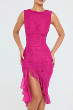 Figuurvolgende Midi Jurk van Stretch met Volantrok Dames | Charlotte