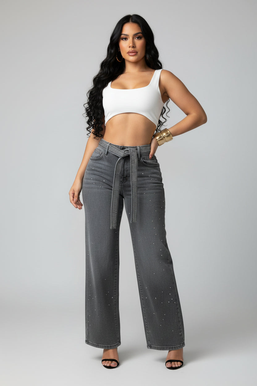 Flared Jeans Dames Strass Hoge Taille Glamour | Gloire