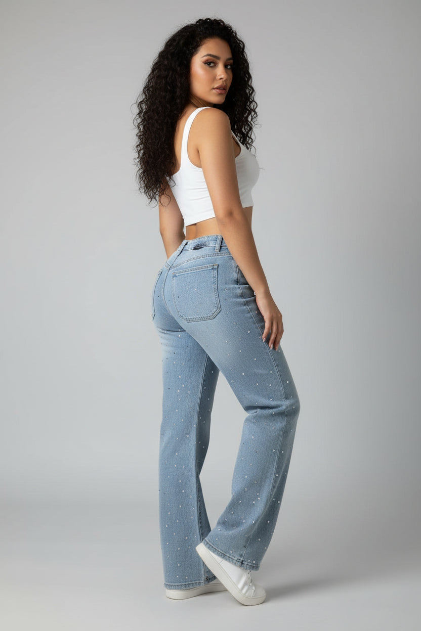 Flared Jeans Dames Strass Hoge Taille Glamour | Gloire