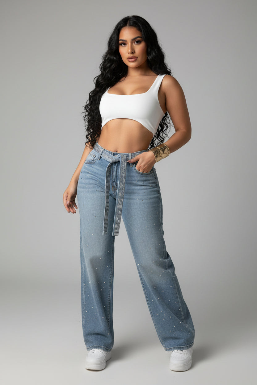 Flared Jeans Dames Strass Hoge Taille Glamour | Gloire