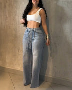 Flared Jeans Dames Strass Hoge Taille Glamour | Gloire