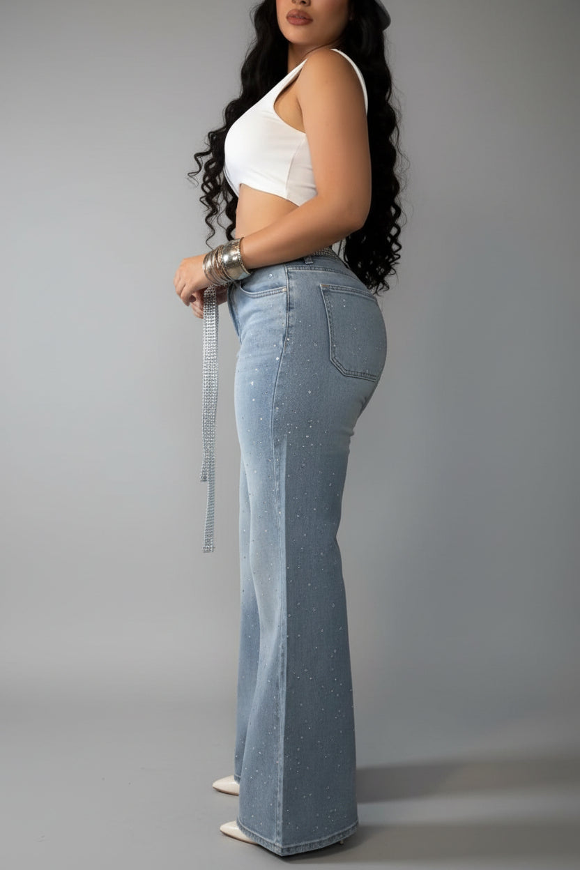 Flared Jeans Dames Strass Hoge Taille Glamour | Gloire