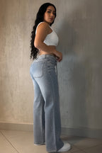 Flared Jeans Dames Strass Hoge Taille Glamour | Gloire