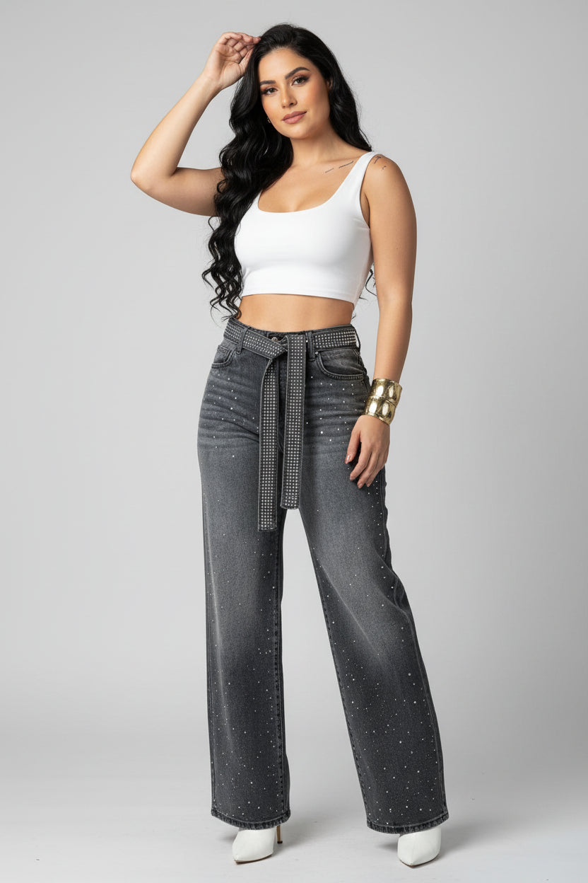 Flared Jeans Dames Strass Hoge Taille Glamour | Gloire