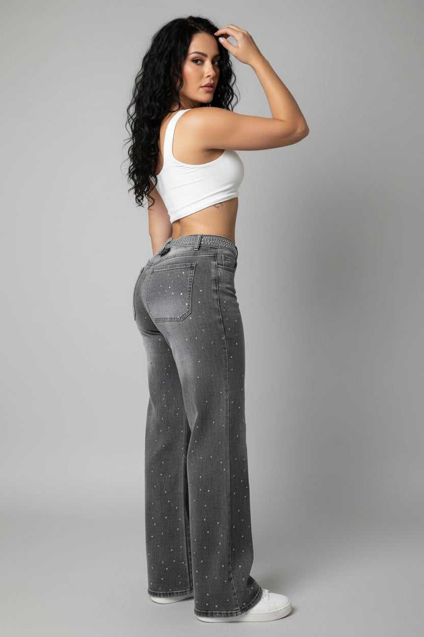 Flared Jeans Dames Strass Hoge Taille Glamour | Gloire