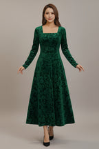 Fluwelen Midi Jurk met Bloemendessin Dames | Driekwart Mouw | Bethara