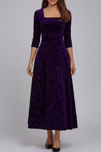 Fluwelen Midi Jurk met Bloemendessin Dames | Driekwart Mouw | Bethara