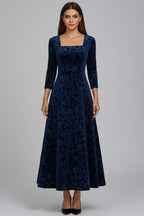 Fluwelen Midi Jurk met Bloemendessin Dames | Driekwart Mouw | Bethara