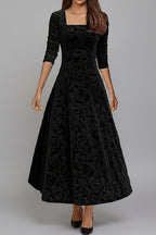 Fluwelen Midi Jurk met Bloemendessin Dames | Driekwart Mouw | Bethara