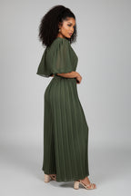 Geplisseerde Jumpsuit Dames Khaki Elastische Band | Kaia