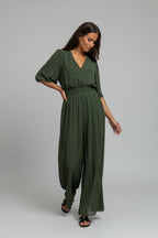 Geplisseerde Jumpsuit Dames Khaki Elastische Band | Kaia