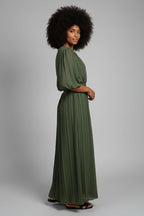 Geplisseerde Jumpsuit Dames Khaki Elastische Band | Kaia