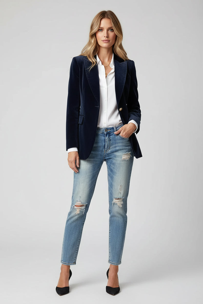 Getailleerde Fluwelen Blazer Dames | Decoratieve Knopen | Veloria