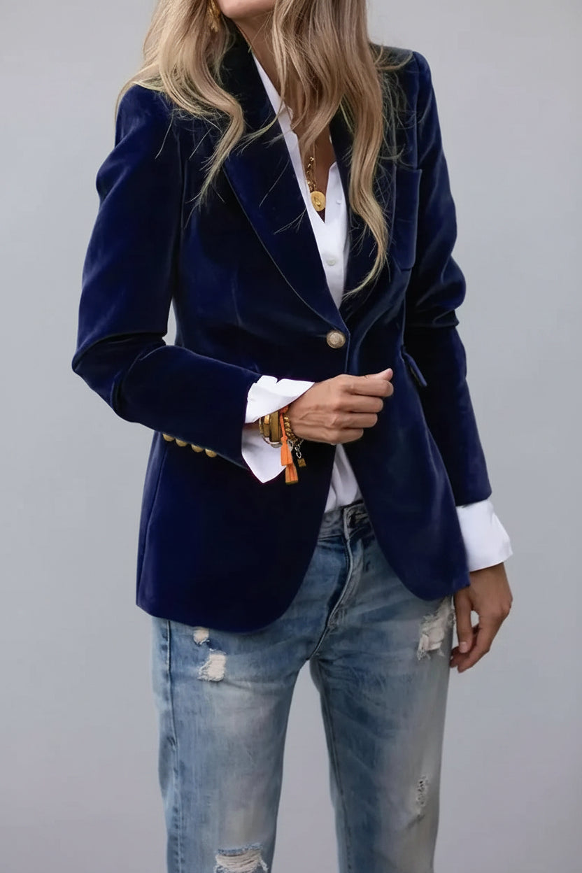 Getailleerde Fluwelen Blazer Dames | Decoratieve Knopen | Veloria