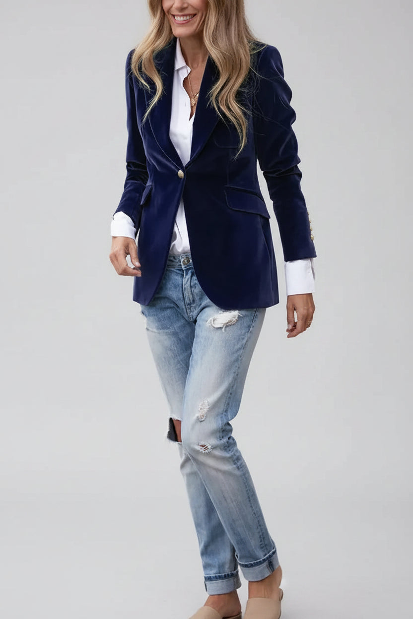 Getailleerde Fluwelen Blazer Dames | Decoratieve Knopen | Veloria