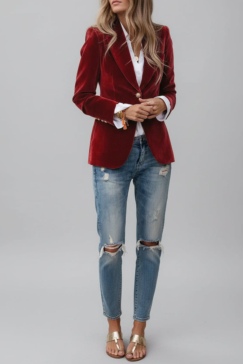 Getailleerde Fluwelen Blazer Dames | Decoratieve Knopen | Veloria