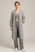 Loungeset Dames 4-Delig – Pluizig Vest, Top, Short en Broek — Tahira – Grijs – vooraanzicht