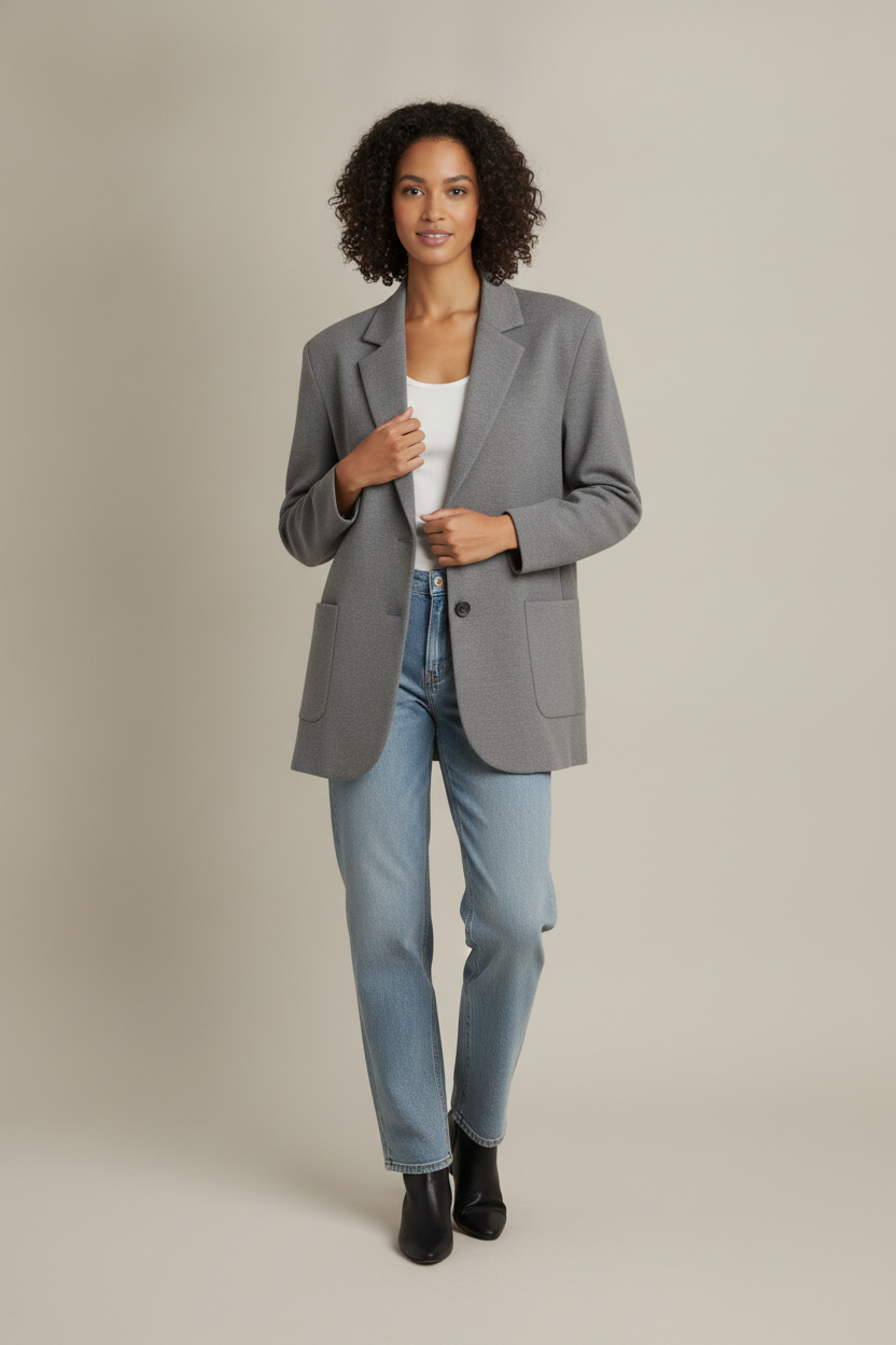 Oversized Blazer met Brede Schouders — Carissa – Grijs – vooraanzicht