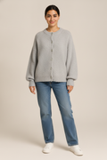 Gebreid Vest Dames met Ronde Hals – Vintage Cardigan — Adira – Grijs – vooraanzicht