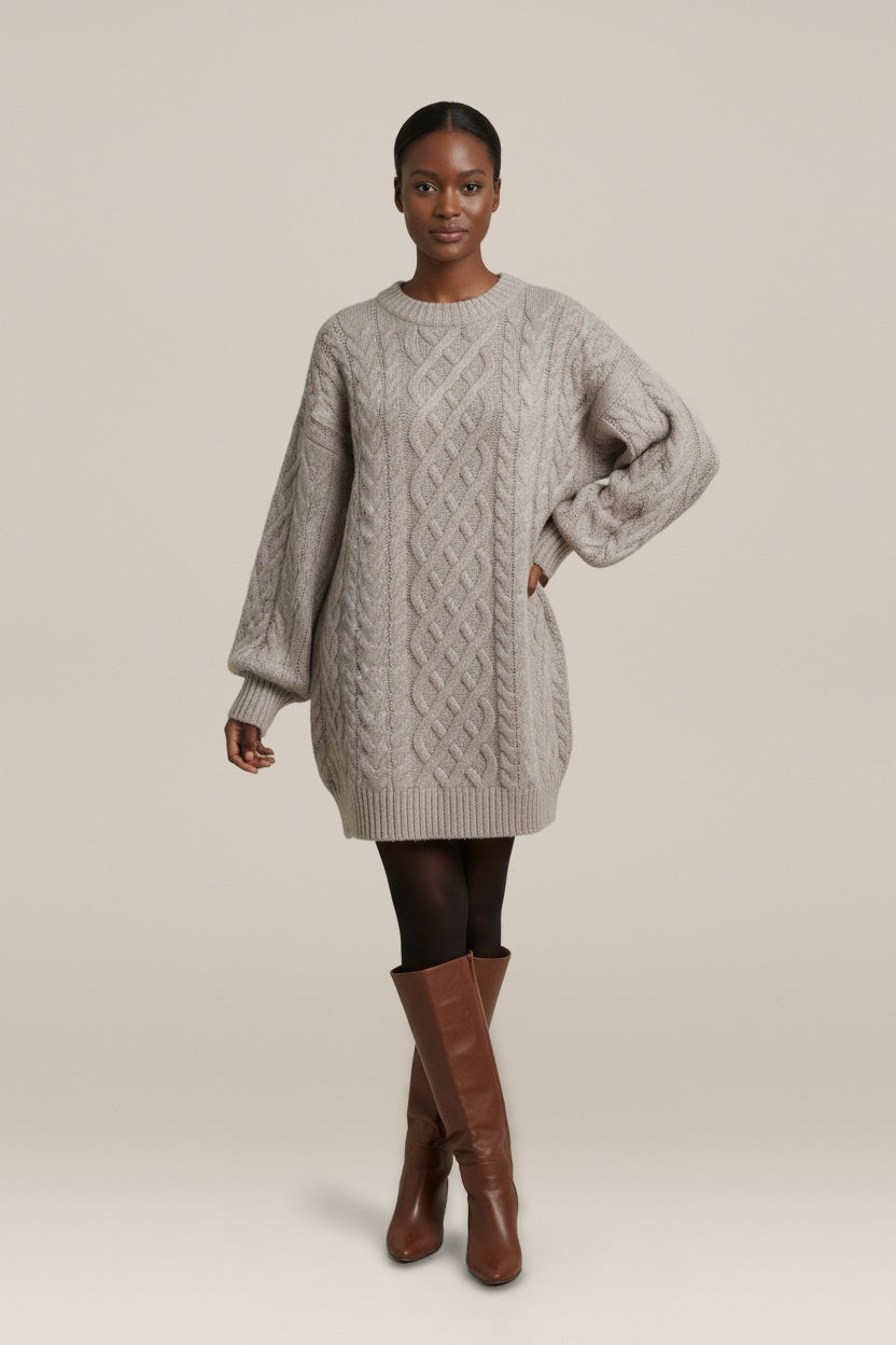 Oversized Truijurk Dames met Kabelpatroon – Ballonmouwen — Oriel – Grijs – vooraanzicht