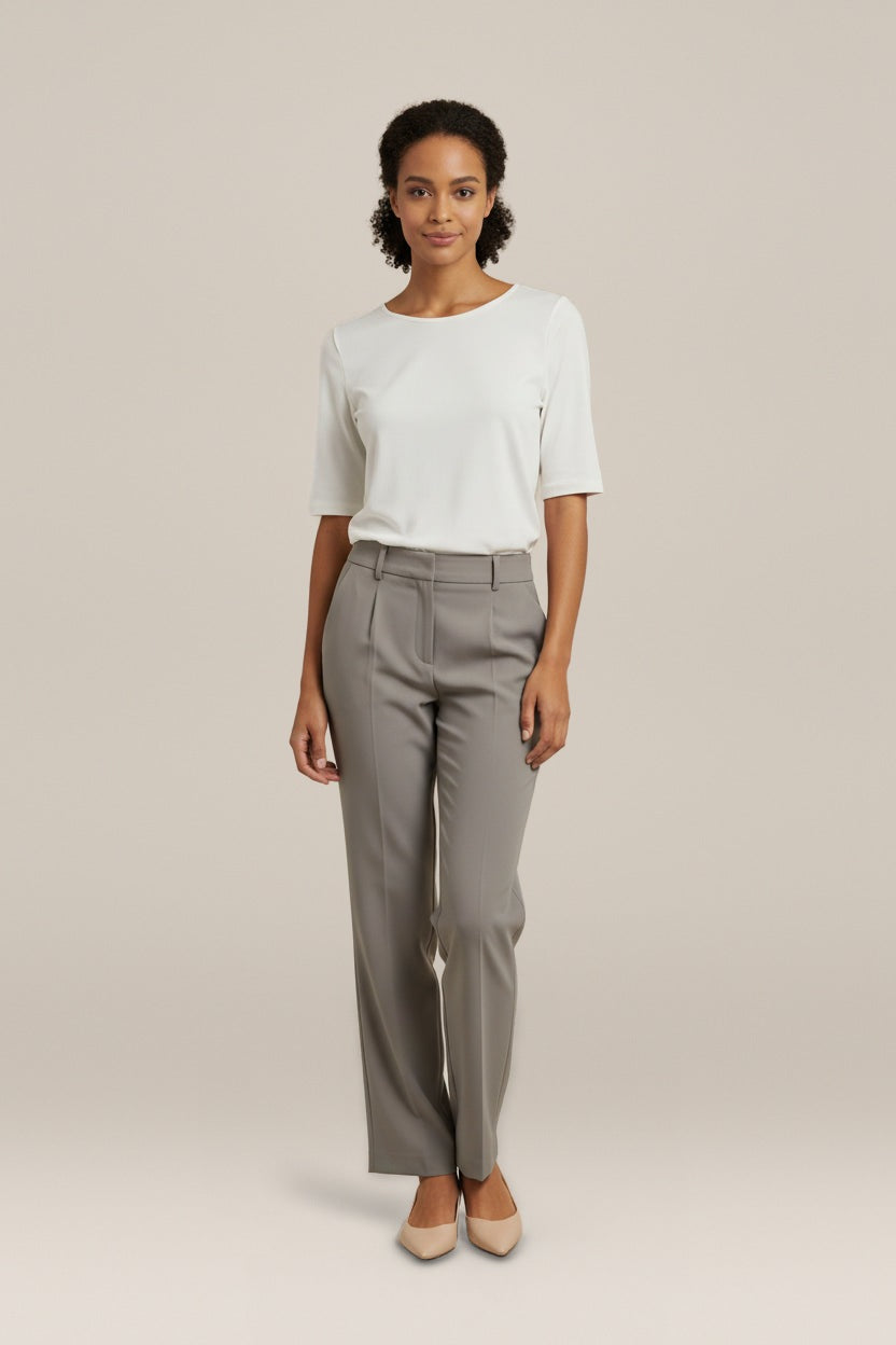Pantalon Dames met Wijde Pijp – Hoge Taille en Plooien — Mirthe – Grijs – vooraanzicht