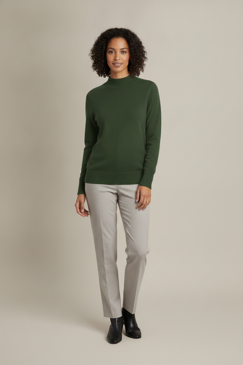 Trui Dames met Halfhoge Col – Zachte Gebreide Pullover — Selvana – Groen – vooraanzicht