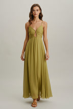 Groene Maxi Jurk Dames Zomer Hoge Taille Cut-out | Savana