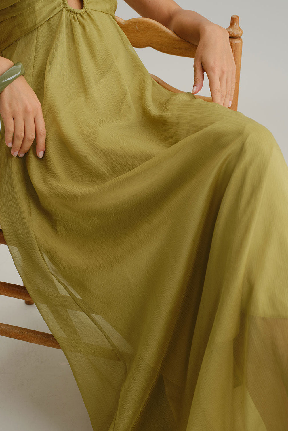 Groene Maxi Jurk Dames Zomer Hoge Taille Cut-out | Savana