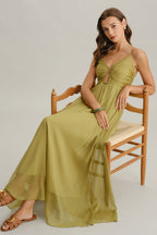 Groene Maxi Jurk Dames Zomer Hoge Taille Cut-out | Savana