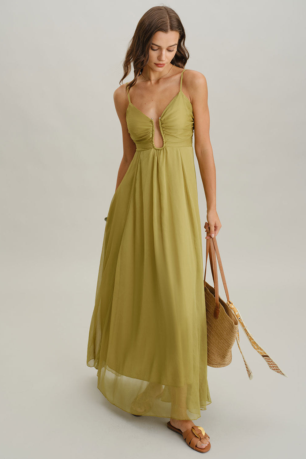 Groene Maxi Jurk Dames Zomer Hoge Taille Cut-out | Savana