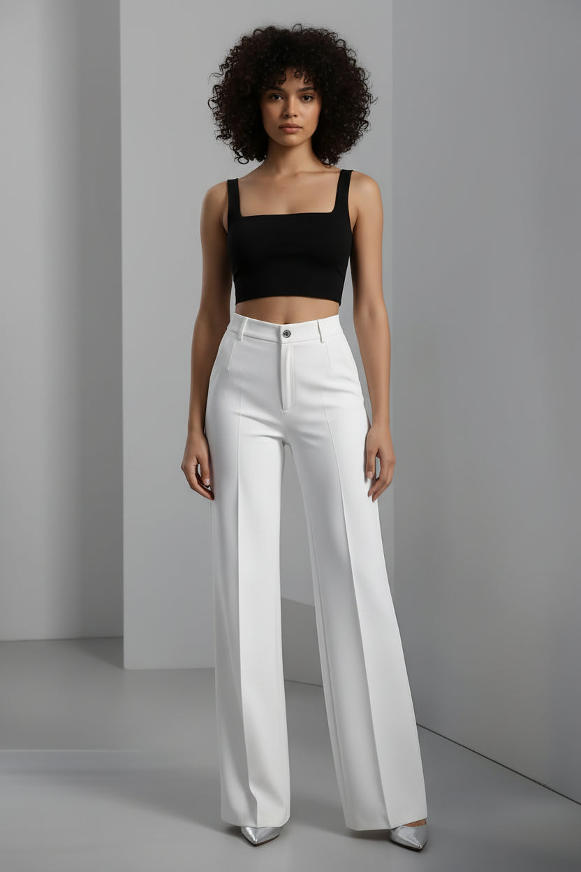 High-Waist Broek Dames Rechte Snit Elastische Band | Naïla