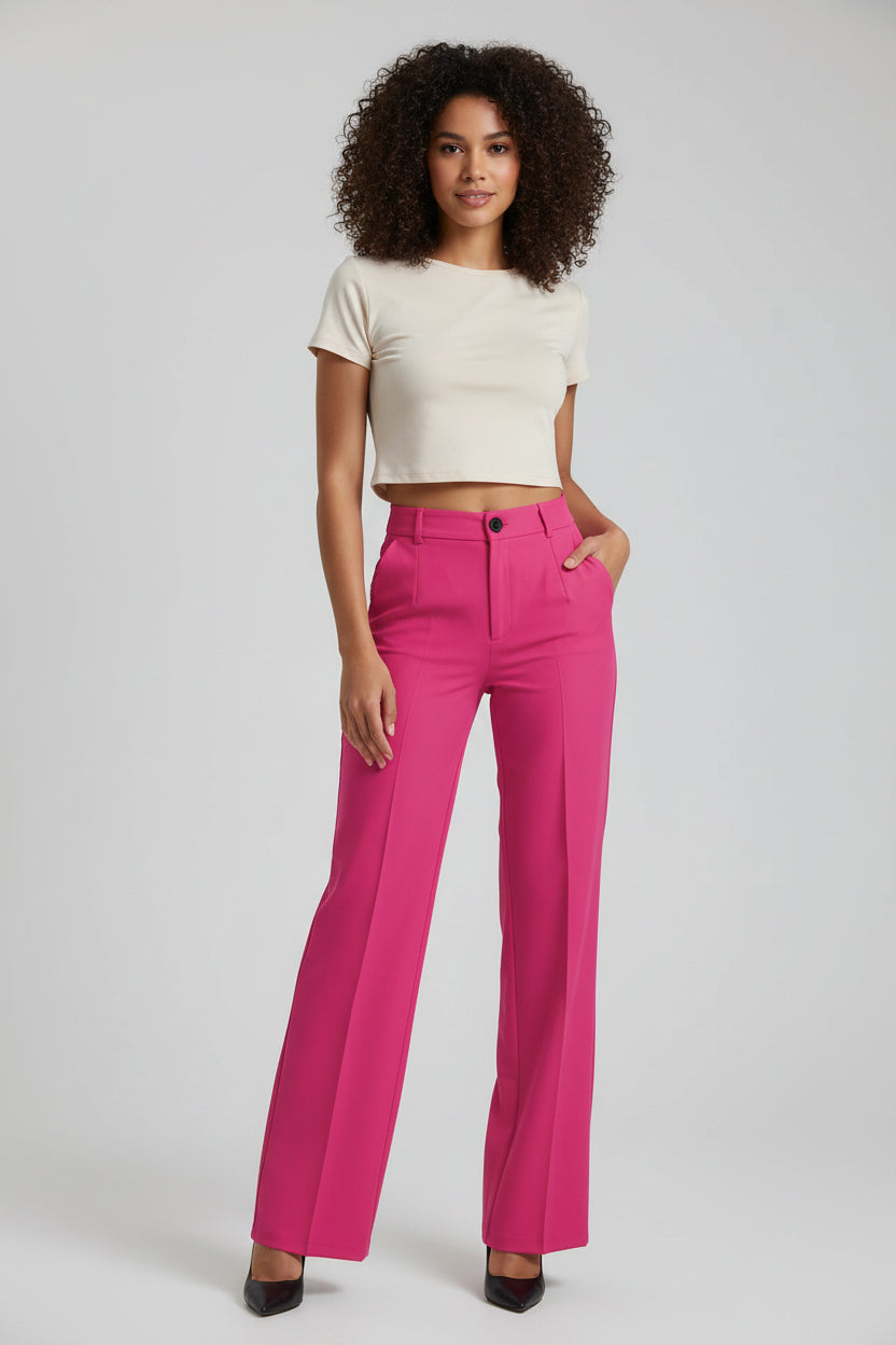 High-Waist Broek Dames Rechte Snit Elastische Band | Naïla