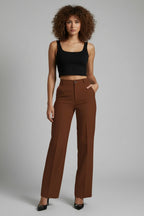High-Waist Broek Dames Rechte Snit Elastische Band | Naïla