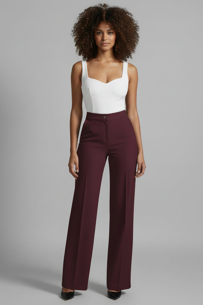 High-Waist Broek Dames Rechte Snit Elastische Band | Naïla