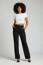 High-Waist Broek Dames Rechte Snit Elastische Band | Naïla