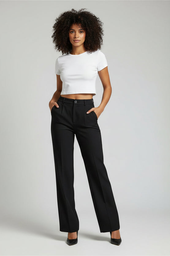 High-Waist Broek Dames Rechte Snit Elastische Band | Naïla