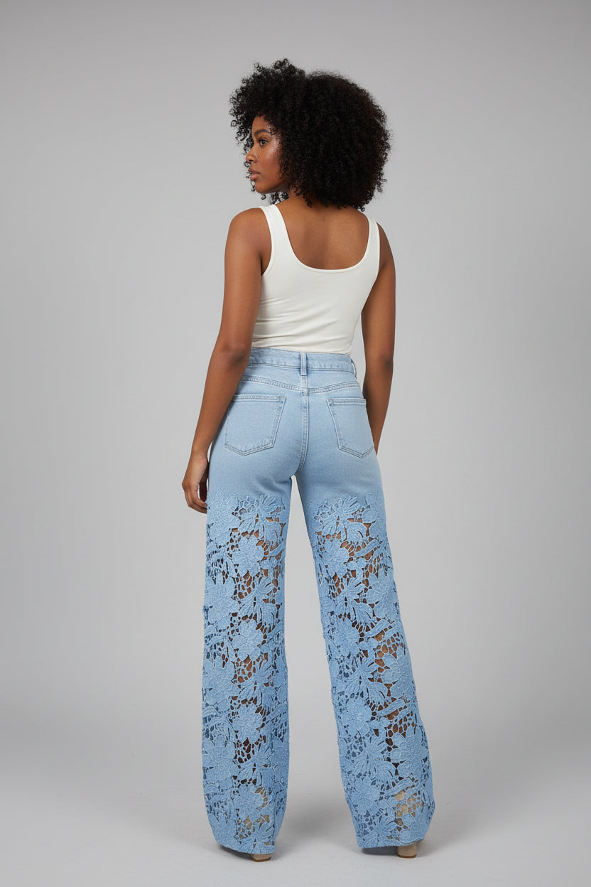 High-Waist Wide Leg Jeans Dames met Kant Elegant | Hana