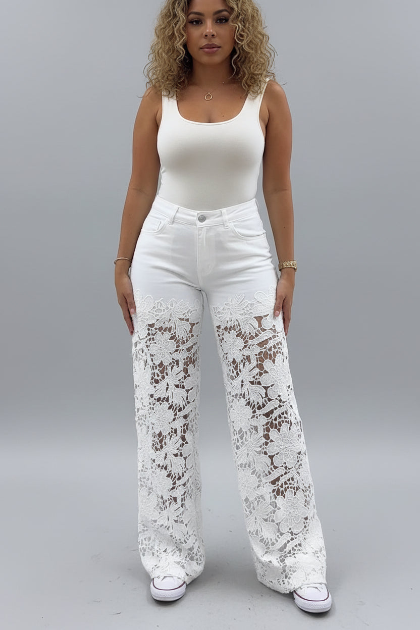 High-Waist Wide Leg Jeans Dames met Kant Elegant | Hana