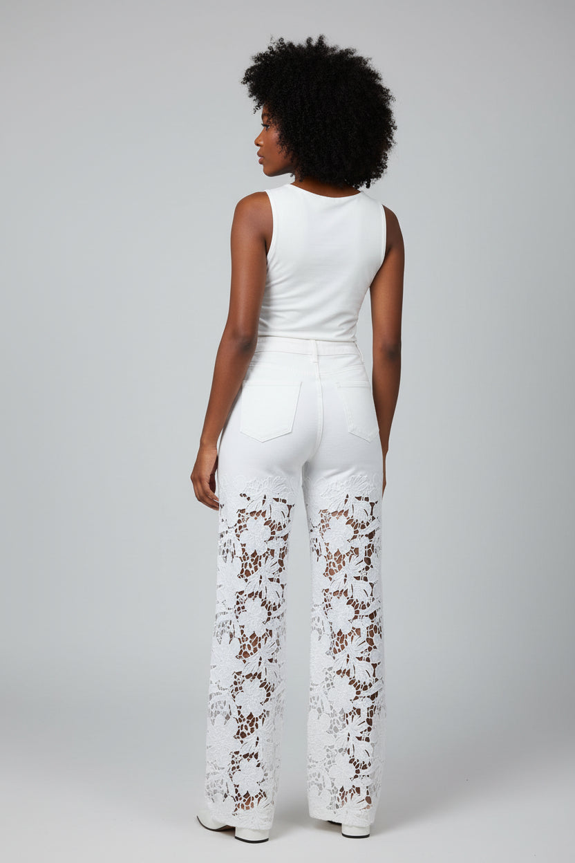 High-Waist Wide Leg Jeans Dames met Kant Elegant | Hana