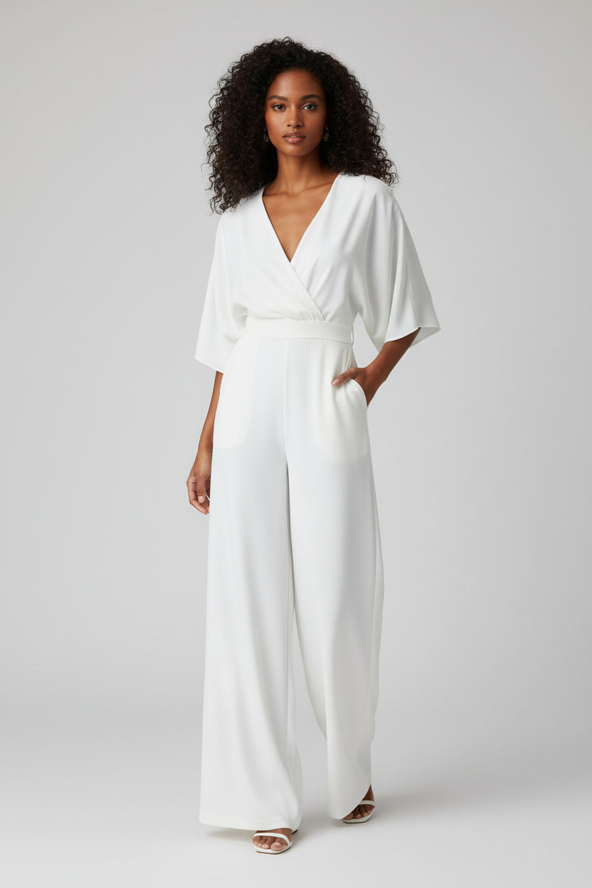 Jumpsuit Dames V-hals Hoge Taille Wijde Pijpen | Léonie