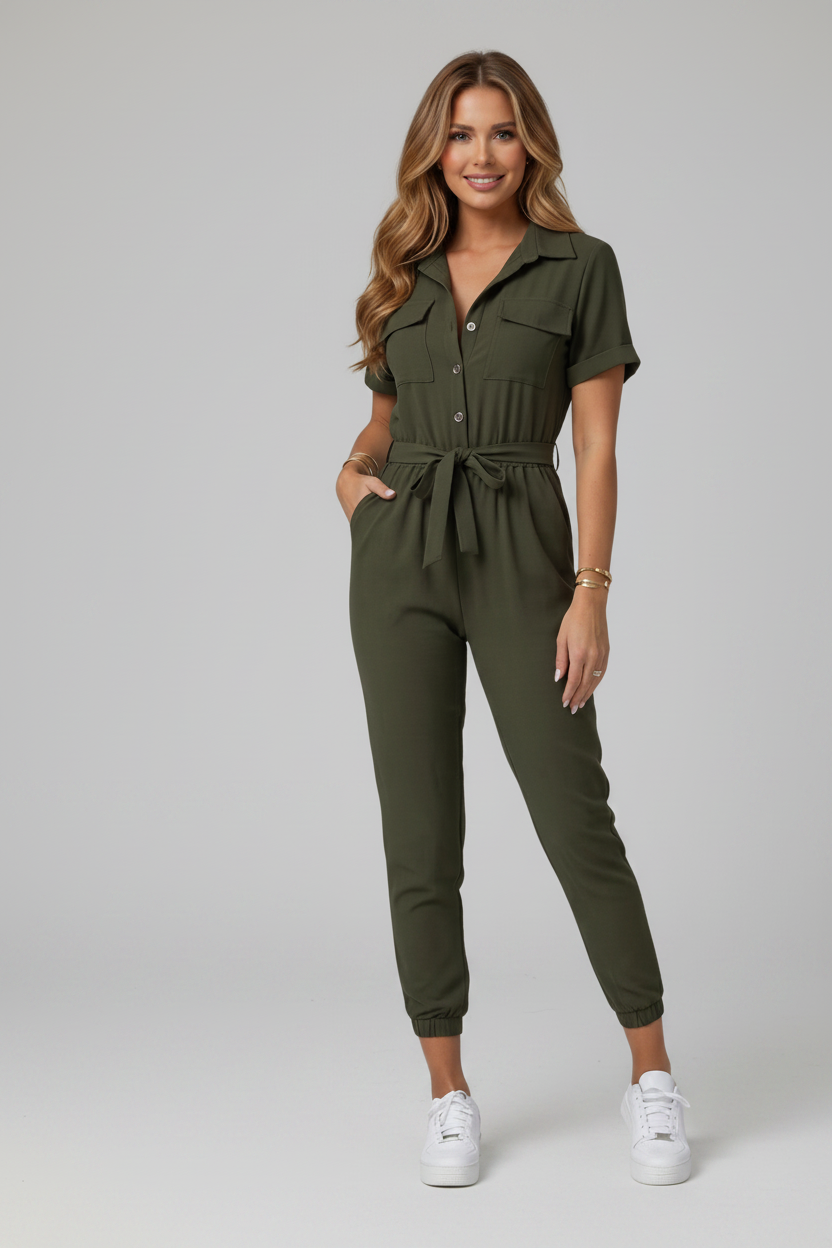 Jumpsuit met Ronde Hals en Korte Mouwen Dames | Stijlvol | Romina