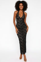 Kanten Maxi Jurk met Open Rug Dames | Aansluitend & Elegant | Laciana
