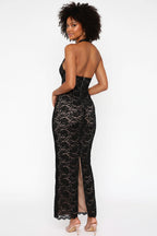 Kanten Maxi Jurk met Open Rug Dames | Aansluitend & Elegant | Laciana